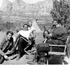 On the Set (l to r):Robert Horton, Tyrone Power, Penny Edwards, Cameron Mitchell, & Thomas Gomez